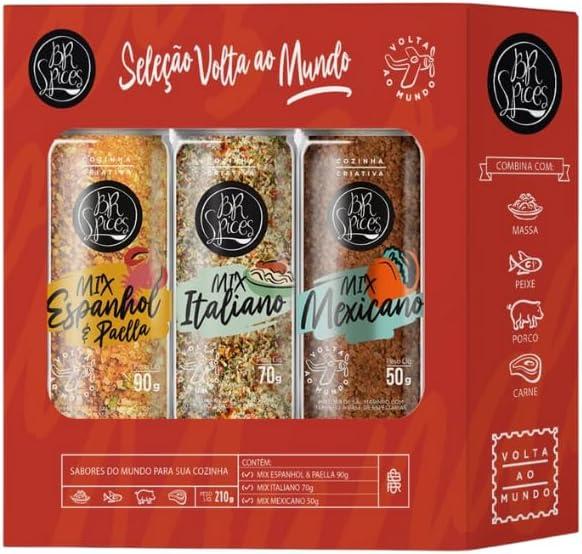 Kit Seleção Volta ao Mundo BR Spices 210G - Caixa Com 3 Moedores