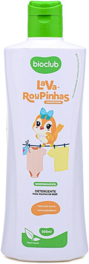 Detergente Líquido Concentrado para Roupas de Bebê e Criança, Vegano, Hipoalergênico, Contém Óleo de Coco, Fragrância Suave, Amacia e Preserva Cores, até 20 Lavadas – Lava-Roupinhas 500ml BioClub