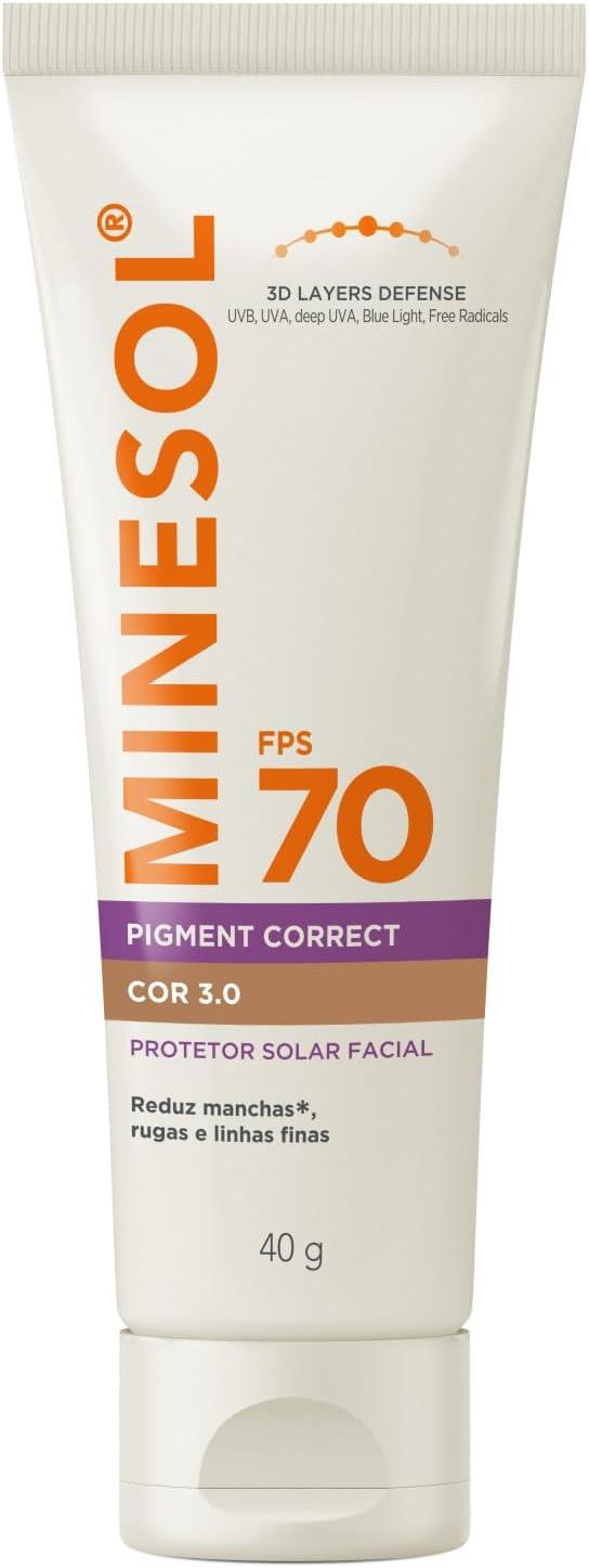 Protetor Solar Facial Minesol Pigment Correct, Cor 3.0, FPS 70, 40g