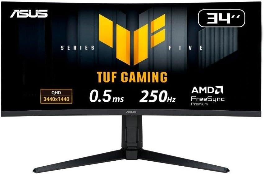 Monitor Gamer Curvo ASUS TUF 34"", WQHD, 250Hz, 0.5ms, Fast VA, FreeSync Premium, Altura Ajustável, Som Integrado, Preto - VG34WQML5A