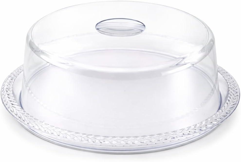 Porta Bolo com Tampa de Acrílico Transparente e Base Trançada Decorada – Boleira Redonda Multiuso para Café da Manhã, Festa e Sobremesas | Tamanho Grande