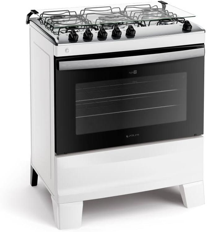 Fogão 5 Bocas Branco com Mesa Inox Atlas Agile Up Bivolt
