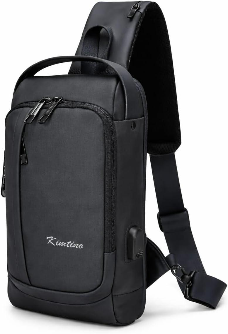 Mochila Transversal de Ombro Anti-furto Impermeável estrada USB, Compartimentos Múltiplos, Compacta Trava com Código, 31x18x8cm Bolsa de Ombro Pequena, Masc Fem Unissex Premium