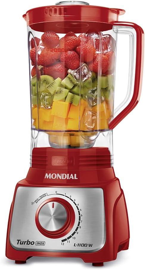 Mondial Liquidificador Turbo, Vermelho/inox, 1100W, 220V - L-1100 Ri