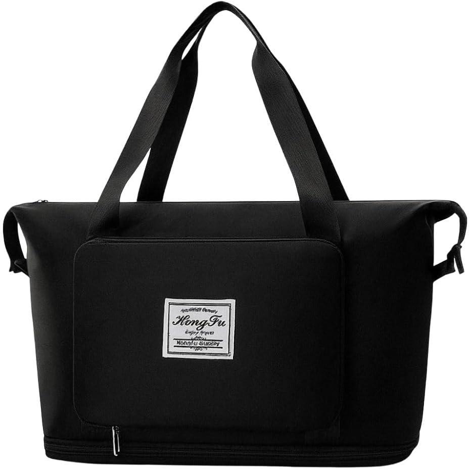 Bolsa Mala Dobrável Expansível e Impermeável Oxford – Ideal Academia e Viagem • Compartimento para Tênis/Roupas Molhadas • Alças Mão e Tiracolo Reforçadas (Preto)