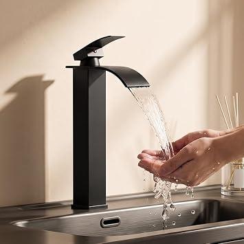 Torneira Banheiro De Mesa Bica Alta 1/4 De Volta Aço Inox 304 Saída da cachoeira Preto fosco (Aço Escovado)