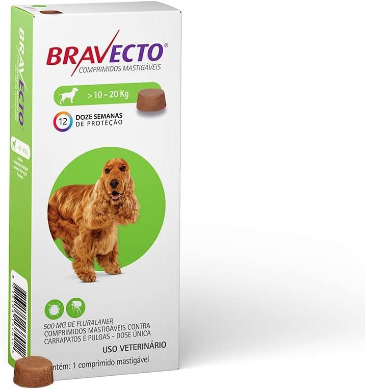 Bravecto® 500mg Comprimido Mastigável Antipulgas e Carrapatos para Cães de 10 a 20kg - 1 Unidade - MSD Saúde Animal
