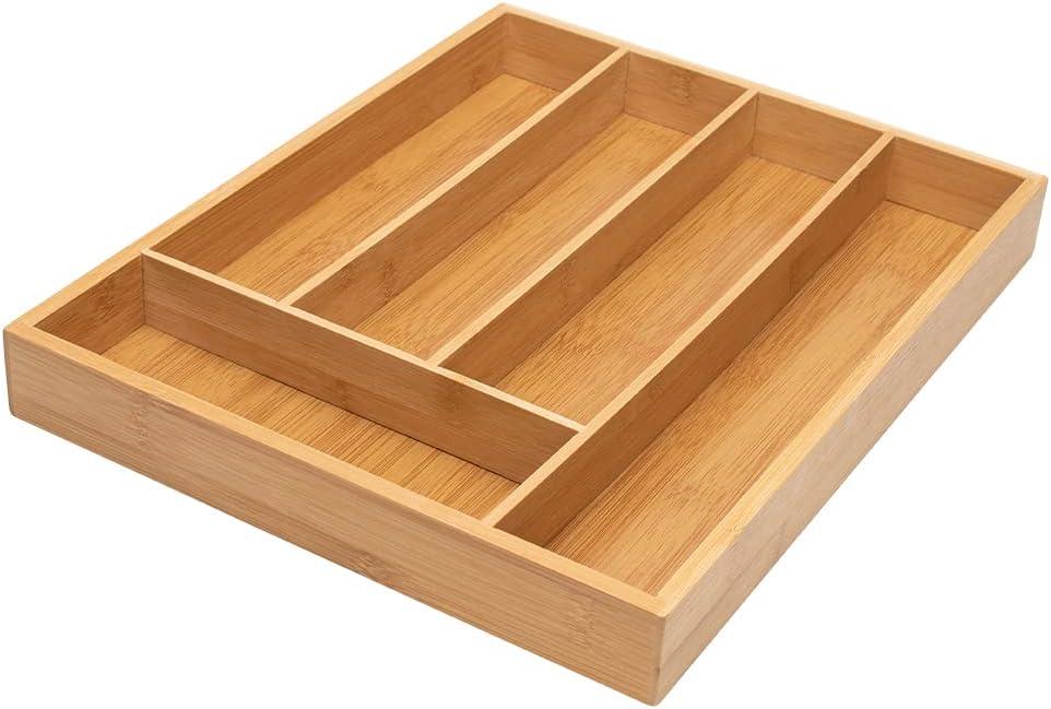 Mimo Style Porta Talheres Ecokitchen, Produzido em Bambu de Ótima Qualidade, Resistente, Durável e 100% Ecológico, Possui 5 Compartimentos Para Organizar Seu Ambiente