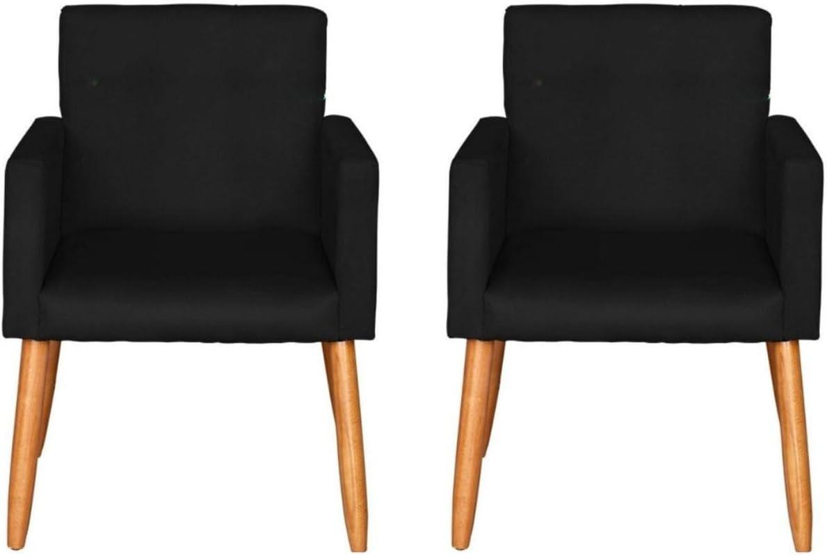 Kit 2 Poltronas Cadeira Decorativa para Sala de estar Cadeiras para Recepção Manicure Escritório Sala De Espera (PRETO)