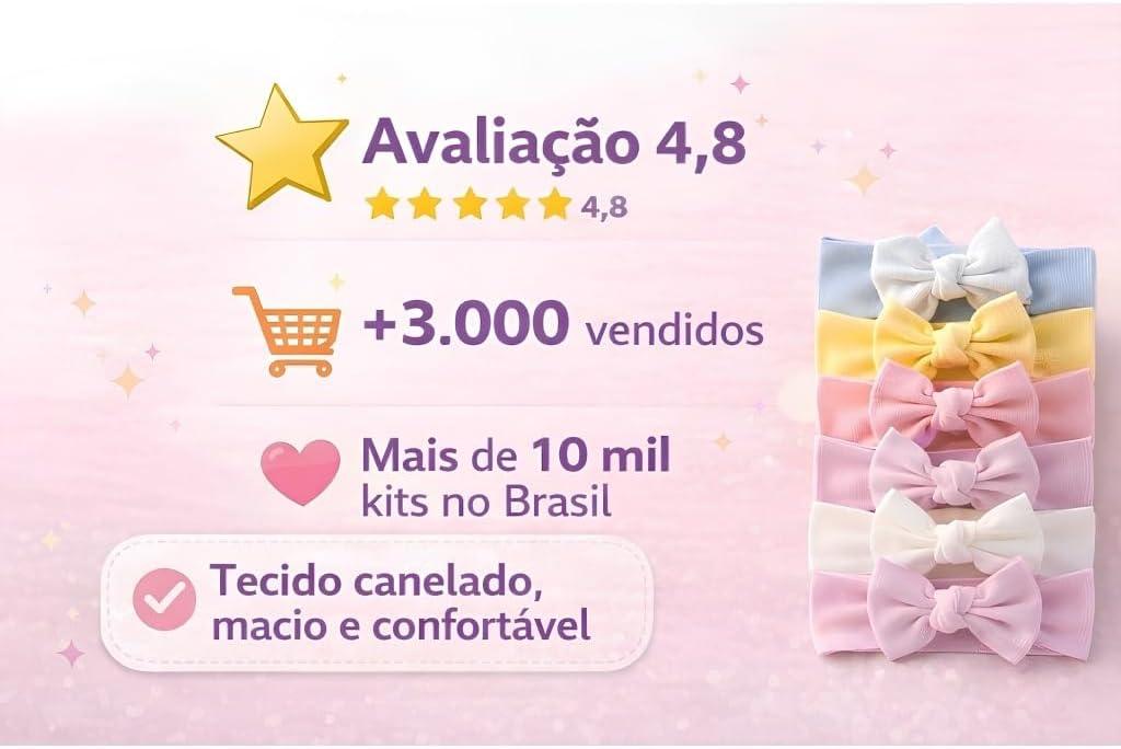Kit 7 Laços de Bebê Faixinha de Cabelo Infantil Menina Antialérgico Não Aperta