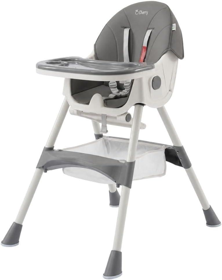 Cadeira Alimentação Portátil Bebê 2 em 1 Reclinável 3 Posições Bandeja Dupla Cherry Maxi Baby (Cinza)