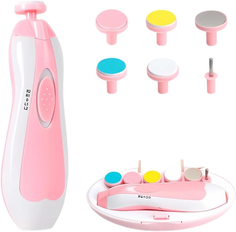 Cortador Aparador Lixa Unha Bebê Recém Nascido Elétrico Seguro Silencioso Luz Led Diversas Idades Kit Completo (Rosa)
