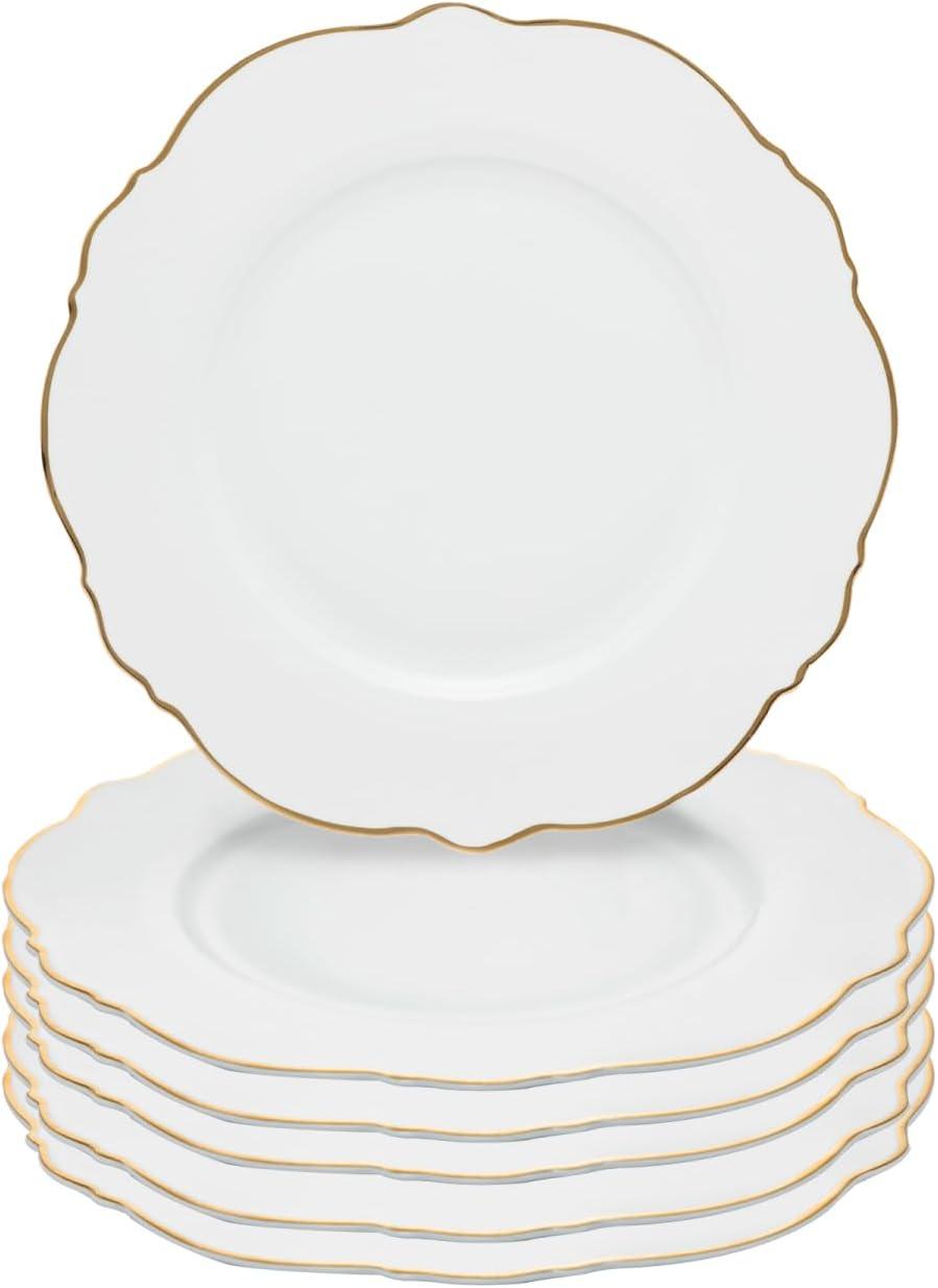WOLFF - Conjunto 6 Pratos Rasos de Porcelana Maldivas Branco com Fio de Ouro 28cm x 2cm
