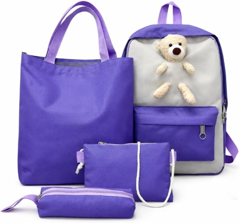 Kit Mochila Ursinho 4 Em 1 Multifuncional Maternidade Impermeavel Resistente Necessaire Estojo Bolsa De Mão Estudo Casual Rosa, Preta, Verde ou Lilás DUPIN