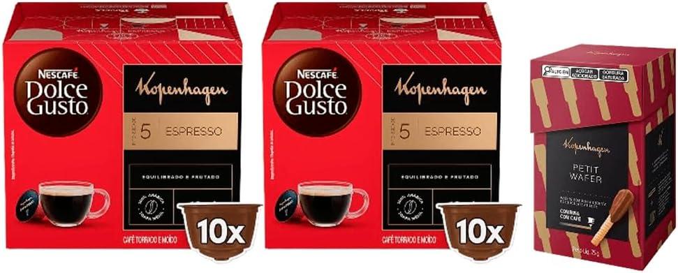 Kit Dolce Gusto e Kopenhagen - 2 NDG Espresso e 1 caixa Petit Wafer 75g