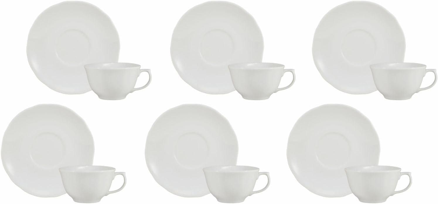 Porcelana Schmidt Izabel com Saliência nas Extremidades Estojo com 6 Xícaras de Chá 200 ml com Pires, Branca