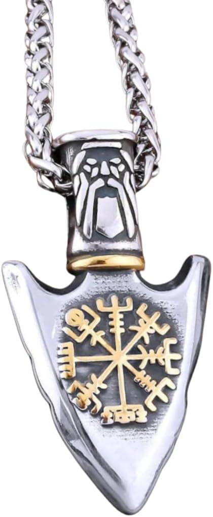 Colar Masculino Viking ''Lança de Odin'' com Runa Vegvisir – Estilo Nórdico, Proteção e Força – Aço Inoxidável 316L – 60cm – Acompanha Bolsa de Veludo