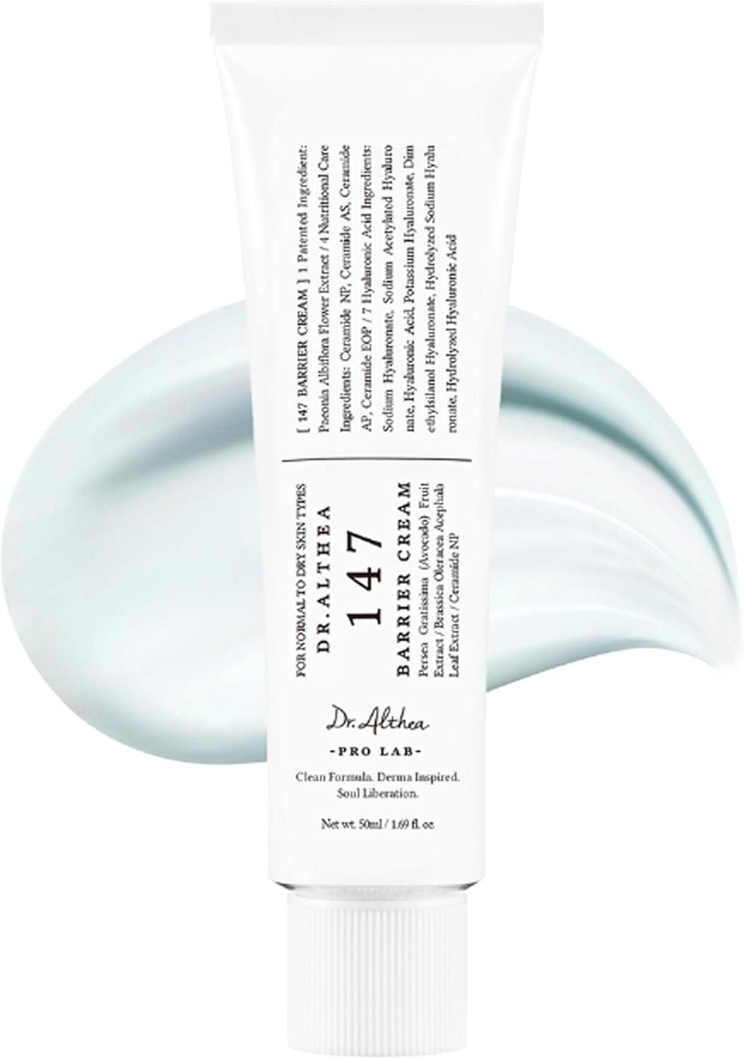 Dr.Althea 147 Barrier Cream | Cuidados diários com a barreira da pele | Hidratação profunda com ácido hialurônico e ceramidas | Cuidados com a pele veganos coreanos para todos os tipos de pele | 4 ml