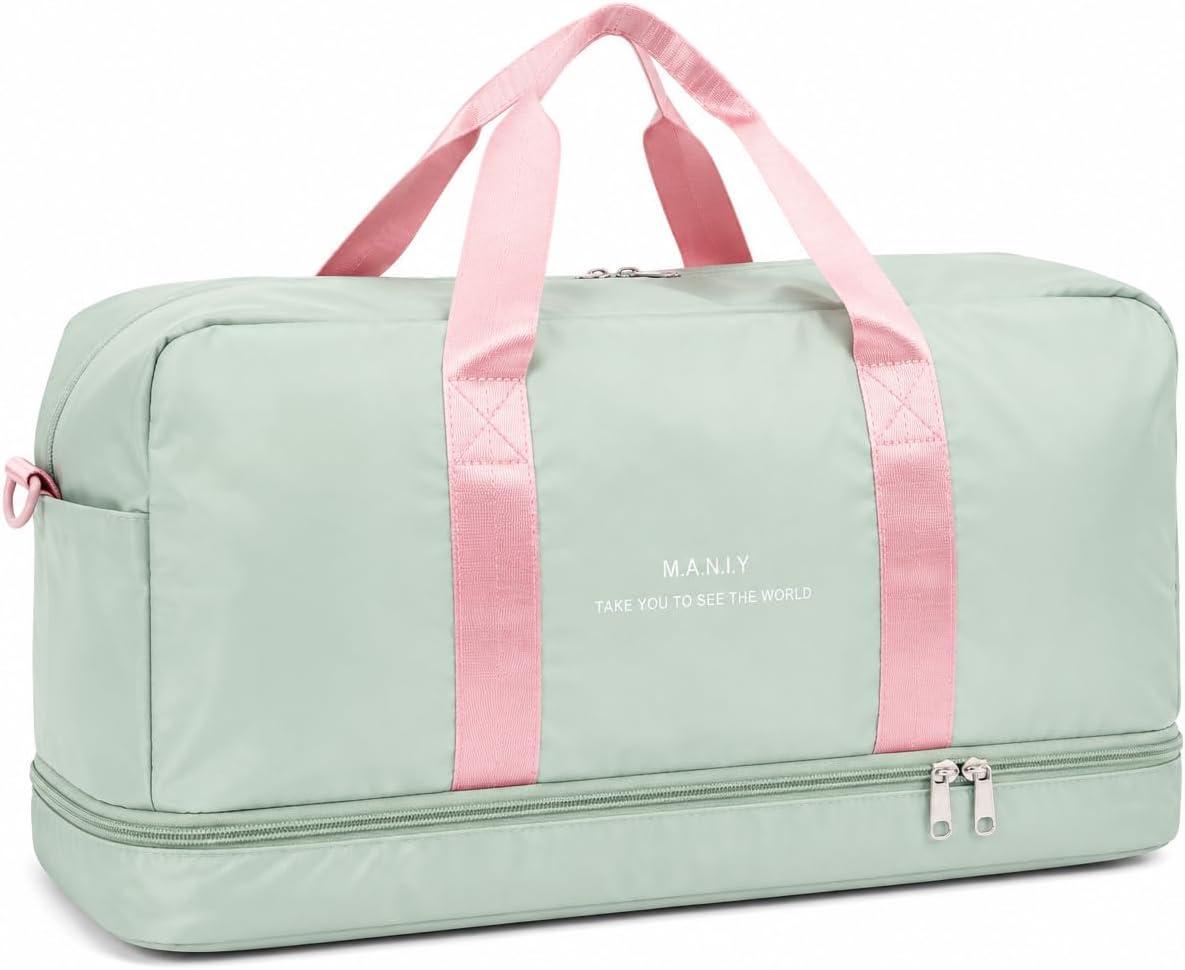 Bolsa Esportiva e de Viagem Grande com 4 Bolsos, Bolsa Transversal Organizadora para Academia, Treino, Trabalho e Passeios, Compartimentos para Documentos e Pertences (Verde Claro)