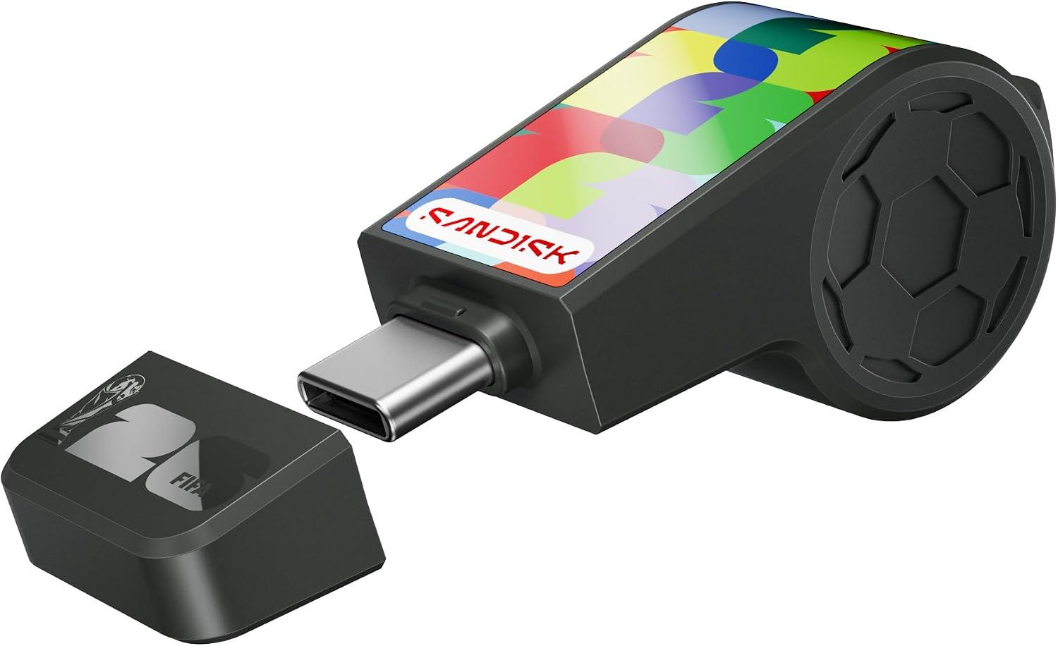 SANDISK Flash Drive USB-C de 64GB, edição da Copa do Mundo da FIFA 2026 - velocidades de transferência de até 300 MB/s, USB 3.2 geração 1, USB tipo C - Preto - SDCZIA-064G-G46
