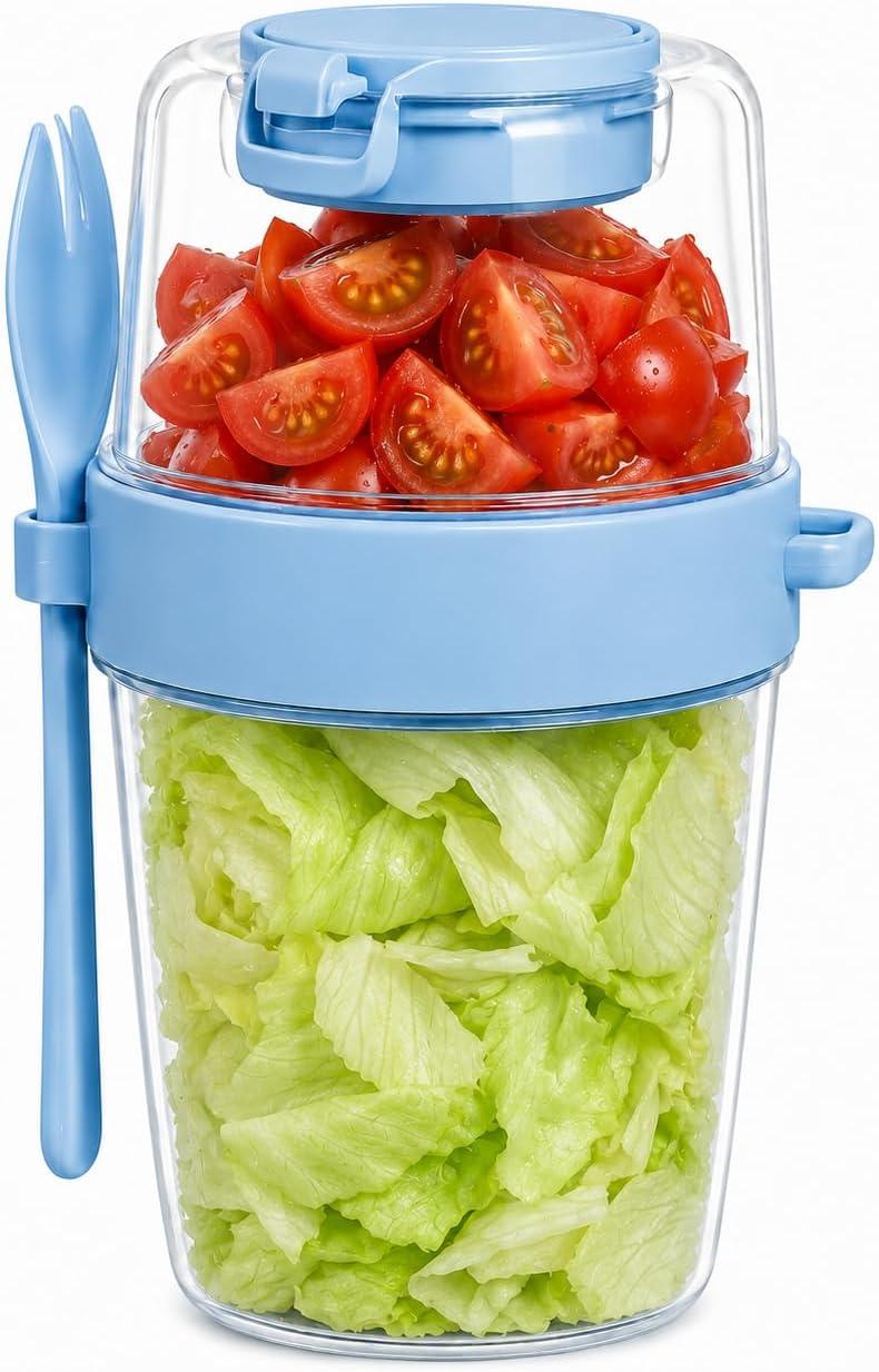 Copo 3 em 1 com Molheira e Garfo - Iogurte/Granola/Salada 630ml - Portátil