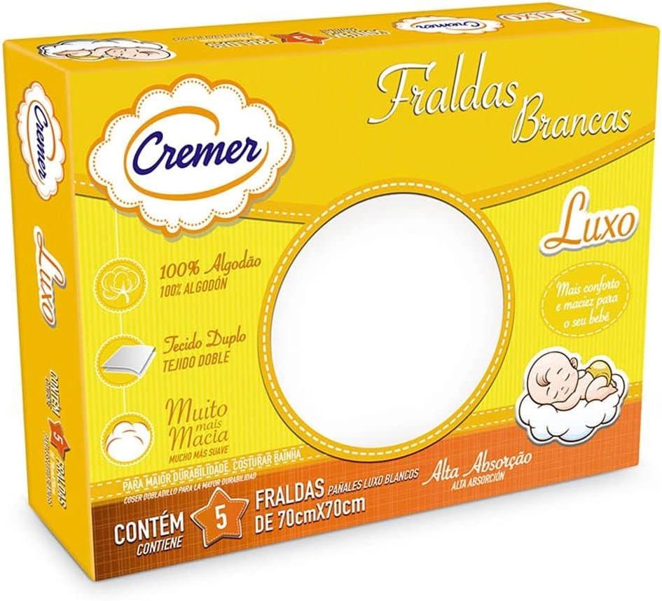 Cremer Fralda Luxo Branca 70 X 70 Cm Pc Com 5 Unidades (Embalagem Pode Variar)