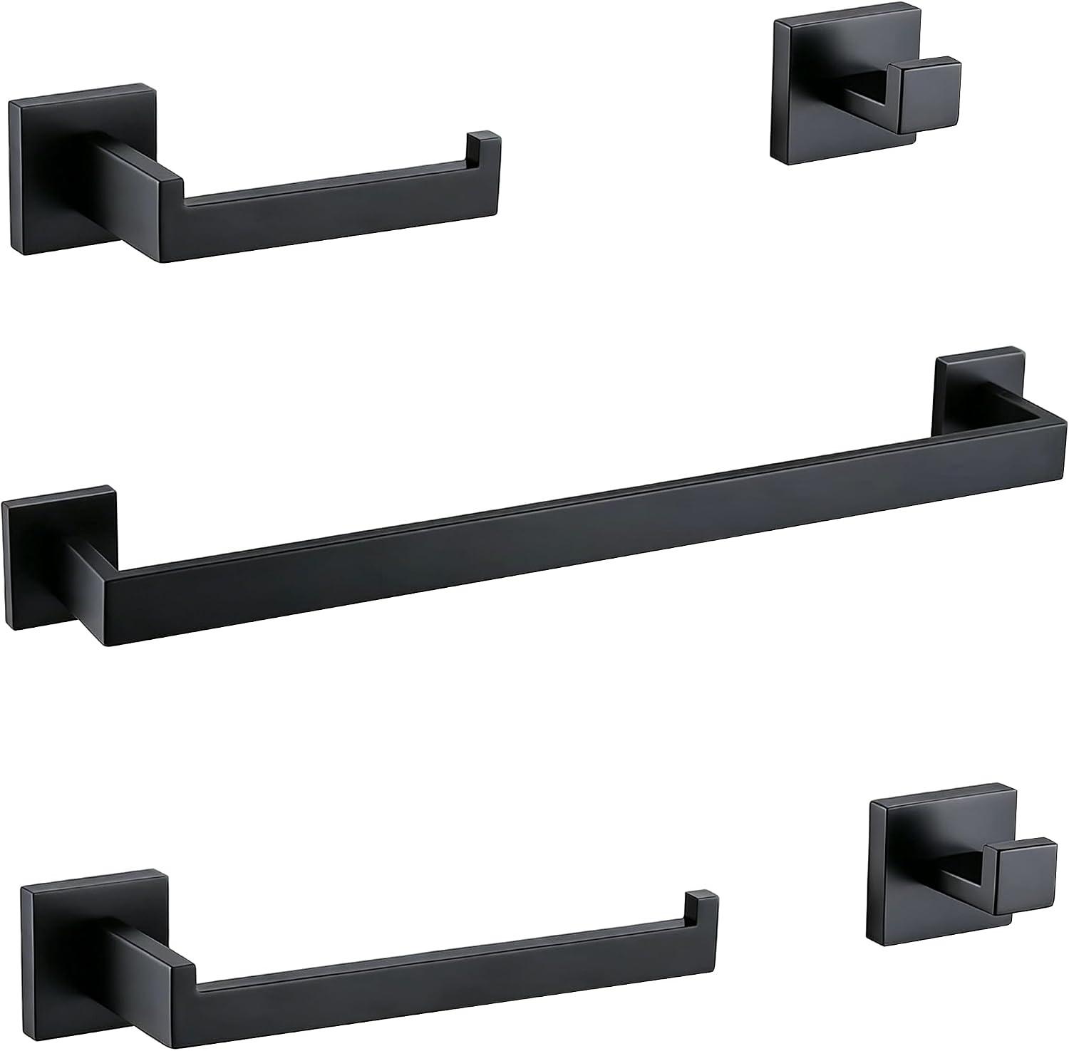 Kit 5 Peças para Banheiro em Aço Inox SUS304, Preto, Design Quadrado