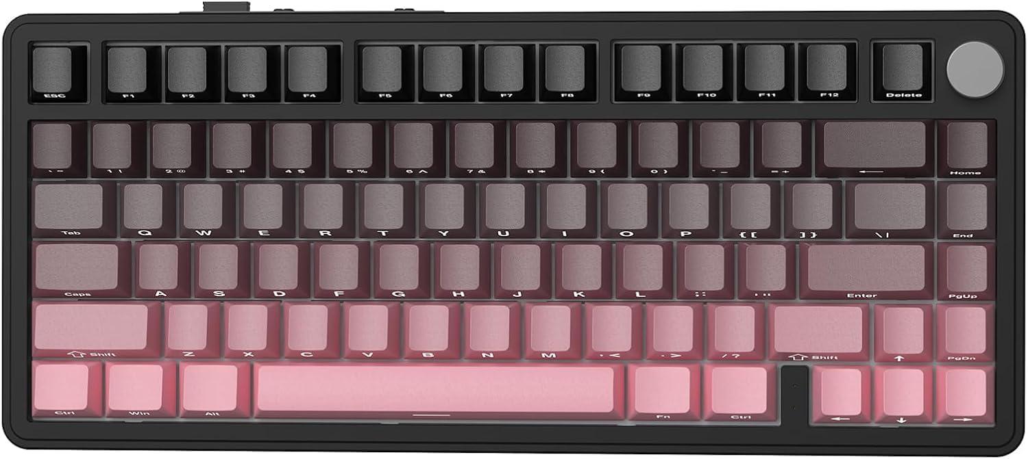 ATTACK SHARK X85 Teclado mecânico para jogos sem fio 75% Gasket com botão,BT5.0/2.4G/USB-C,acolchoamento de cinco camadas,RGB,5000mAh,troca a quente,teclas com impressão lateral (Blackberry)