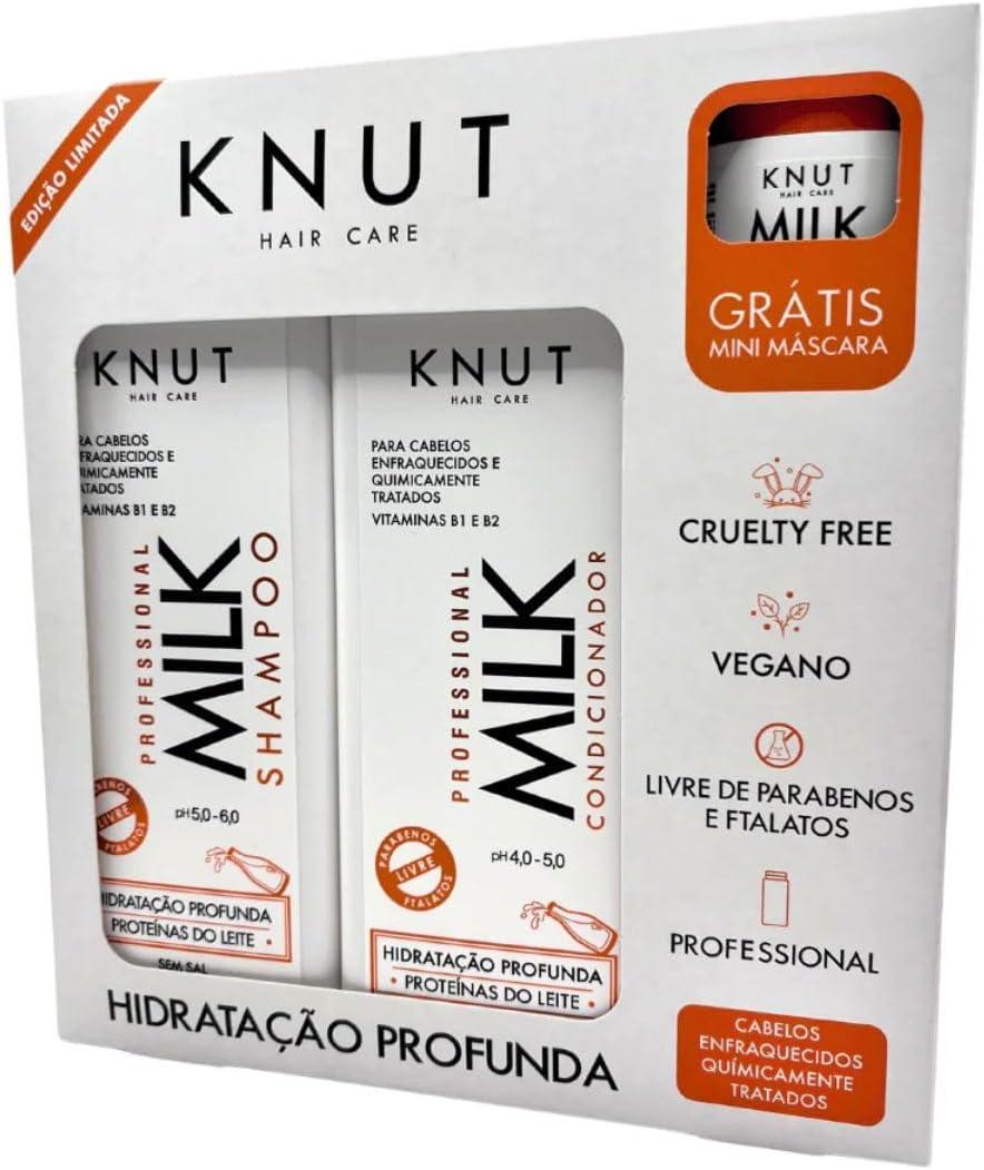 KNUT - Kit Presente Milk com Shampoo 250ml, Condicionador 200ml e Mini Máscara 30g - Hidratação Profunda para Cabelos Quimicamente Tratados - Sem Parabenos, Sem Ftalatos, Cruelty Free