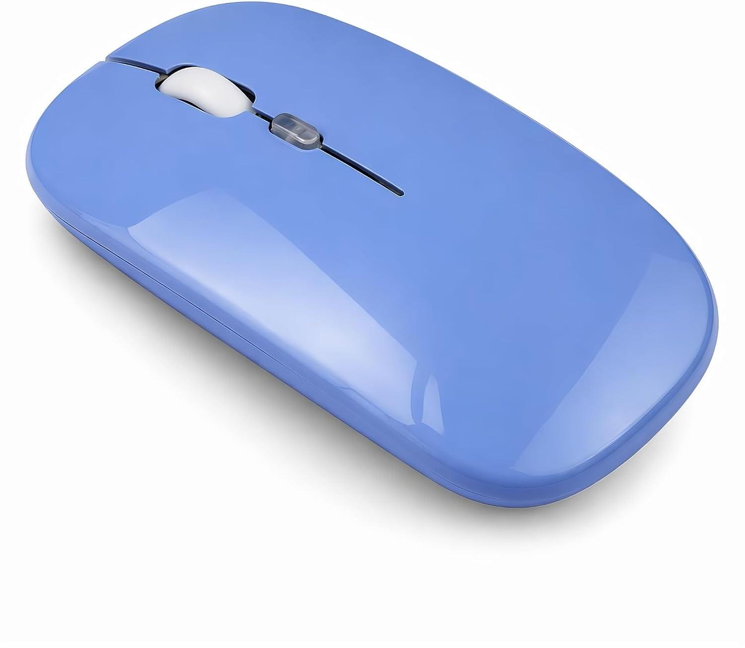Mouse sem Fio Recarregável Tec Quality, Bluetooth e Receptor USB 2,4 GHz, Clique Silencioso, 3 Níveis de DPI, LED RGB, Fino e Leve, para Notebook, PC, Tablet e Celular (Azul)