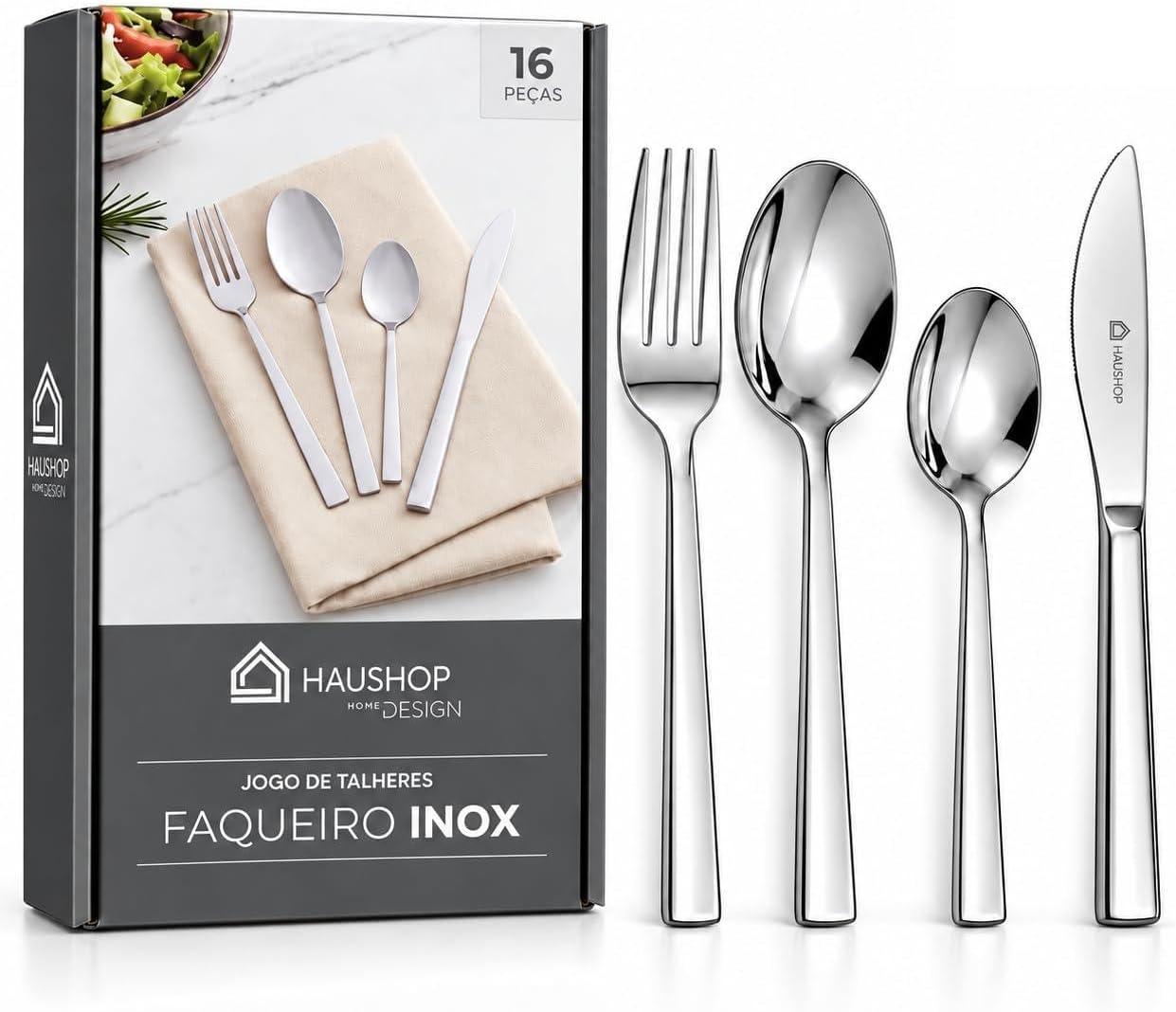 Jogo de Talheres Faqueiro Inox 16 Peças Aço Inoxidável Premium