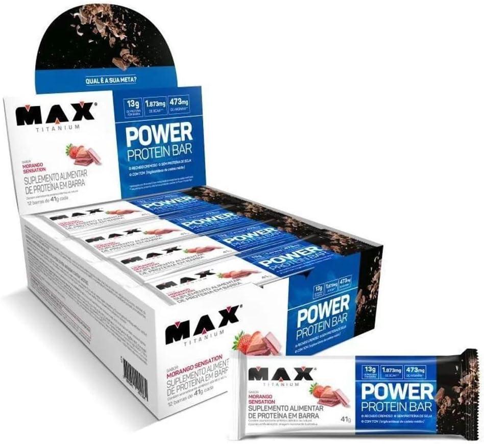 Max Titanium Power Protein Bar Caixa Com 12 Unidades (492G) - Morango