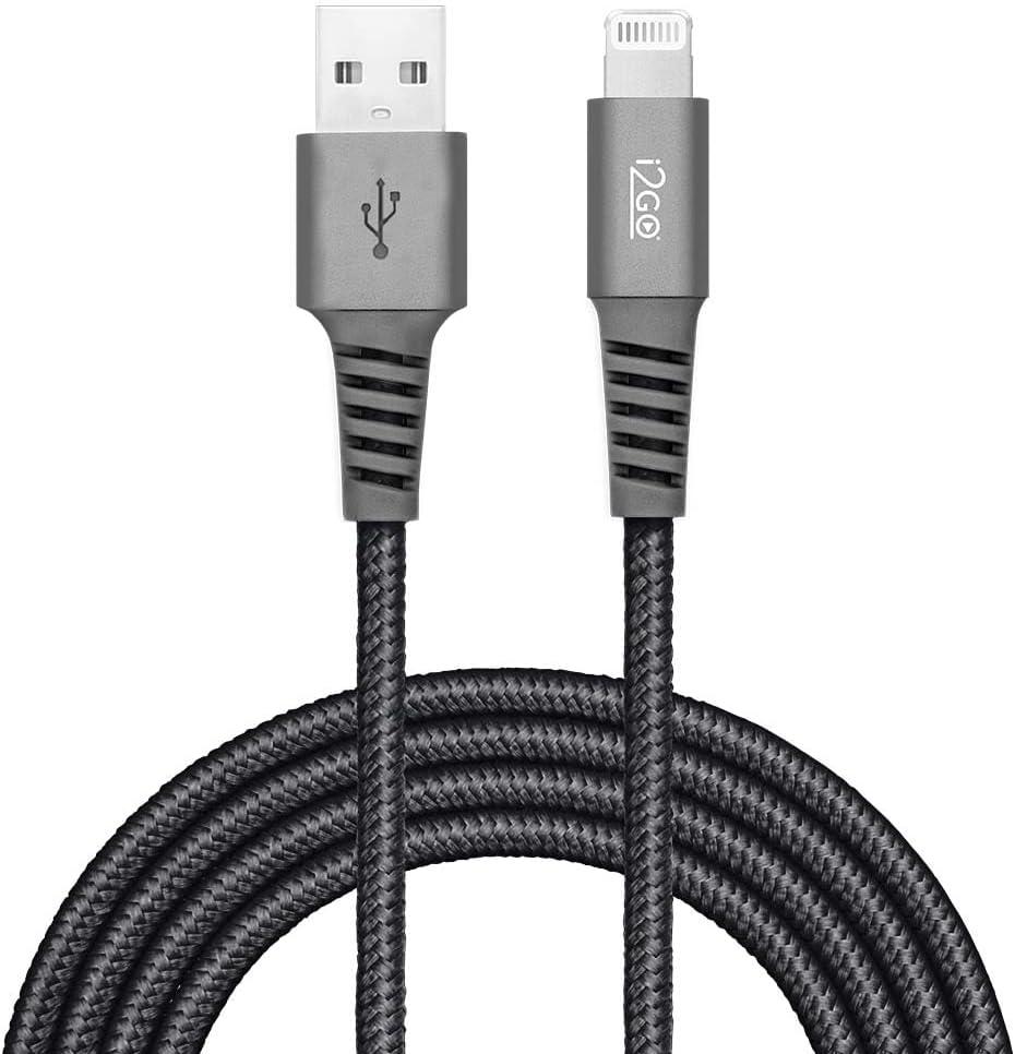 I2GO Cabo de Nylon Cinza Pro compatível com iPhone, USB para Lightning, 200 cm