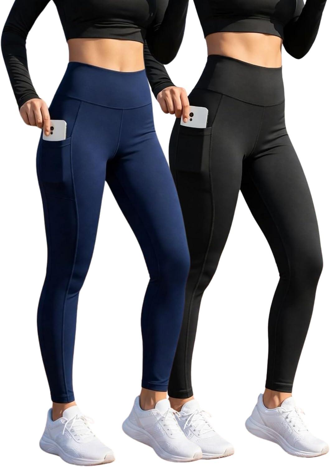 Kit 2 Calças Legging Feminina com Bolso Lateral Cintura Alta | Legging Academia Fitness Suplex para Treino, Caminhada, Yoga e Dia a Dia