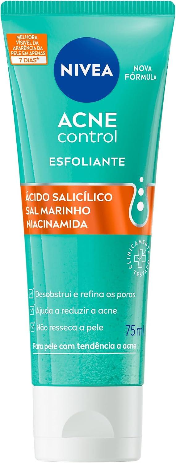 NIVEA Esfoliante Facial Acne Control 75ml, Esfoliação Suave, Desobstrui os Poros, Reduz Acne, Pele com Tendência a Acne