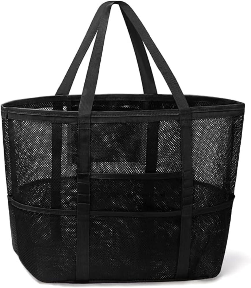 Bolsa Grande Praia em Tela Impermeável 45 cm – 10 Bolsos Extras, Fecho com Zíper, Alças Reforçadas – Ideal para Toalhas, Brinquedos e Piqueniques