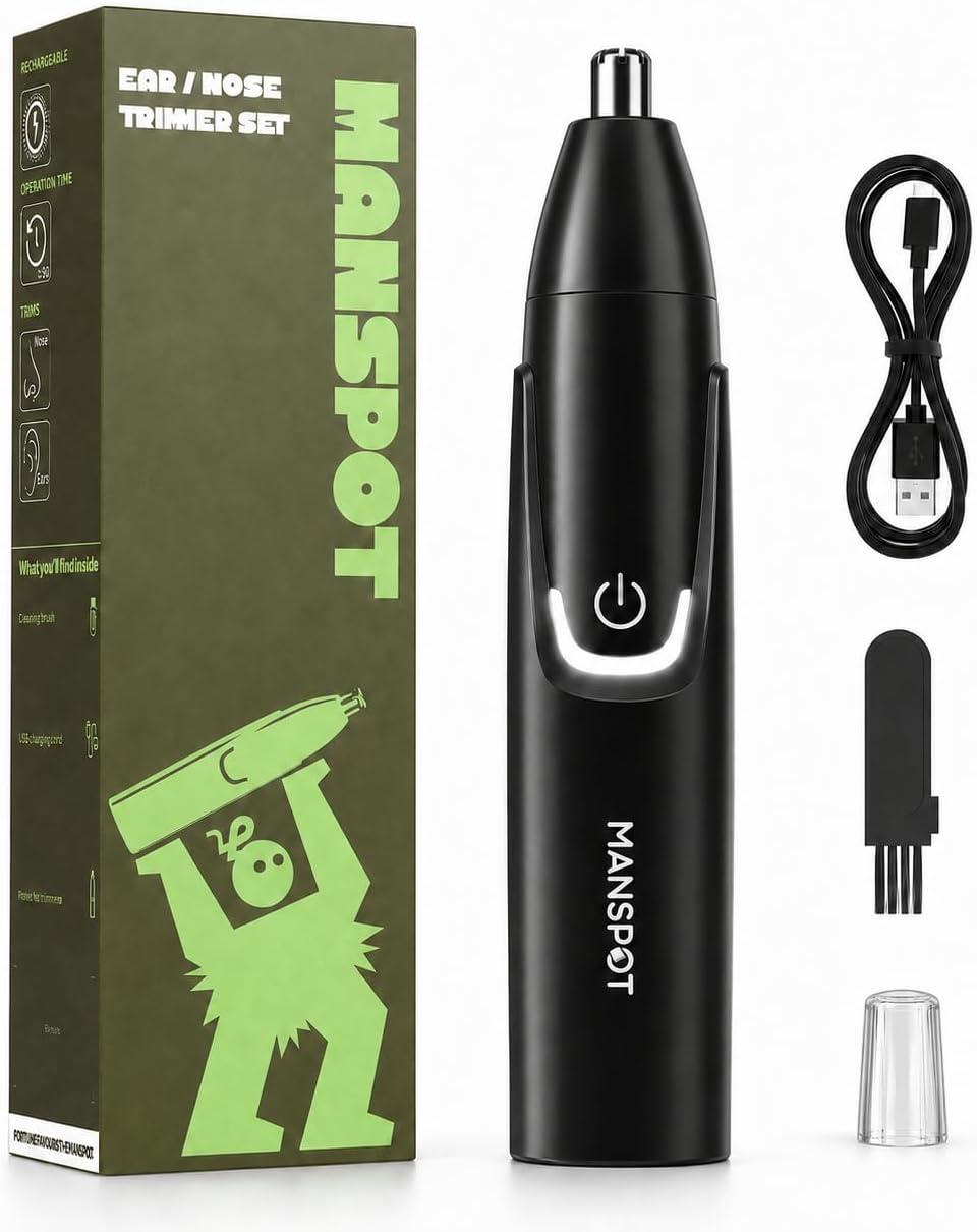 MANSPOT Depilador de Nariz e Orelha para Homem, Recarregável USB-C