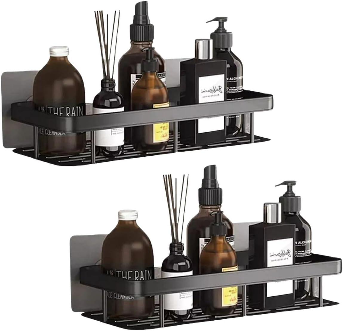 Kit 2 Nichos Prateleiras Suporte Porta Shampoo Box Banheiro Sem Furar Parede (Preto)