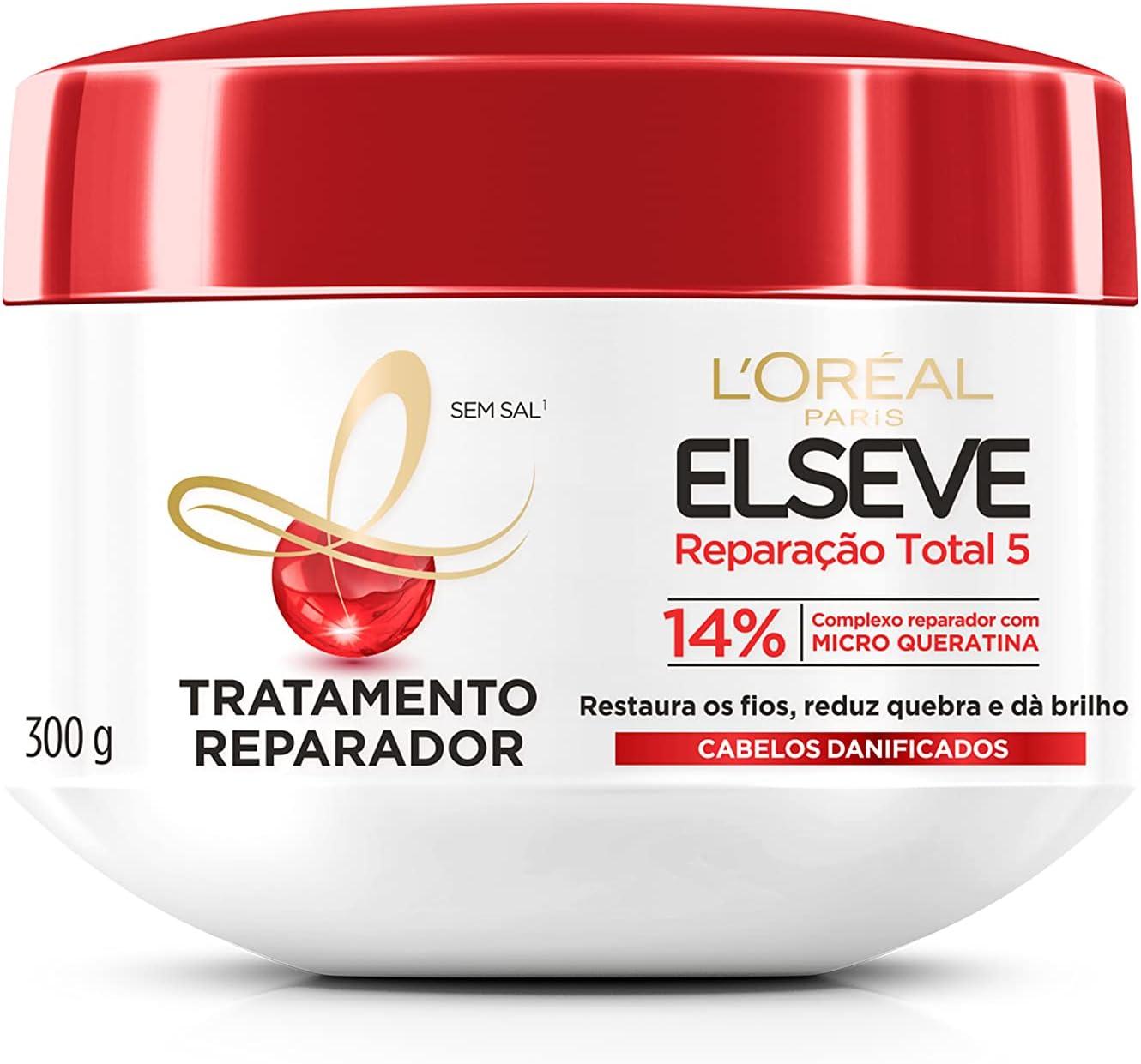 L'Oréal Paris Elseve Reparação Total 5+ Creme de Tratamento, Repara os 5 Sinais de Danos como Quebra e Ressecamento com Cicatri-Ceramida, Recupera, Hidrata e Dá Brilho, 300g