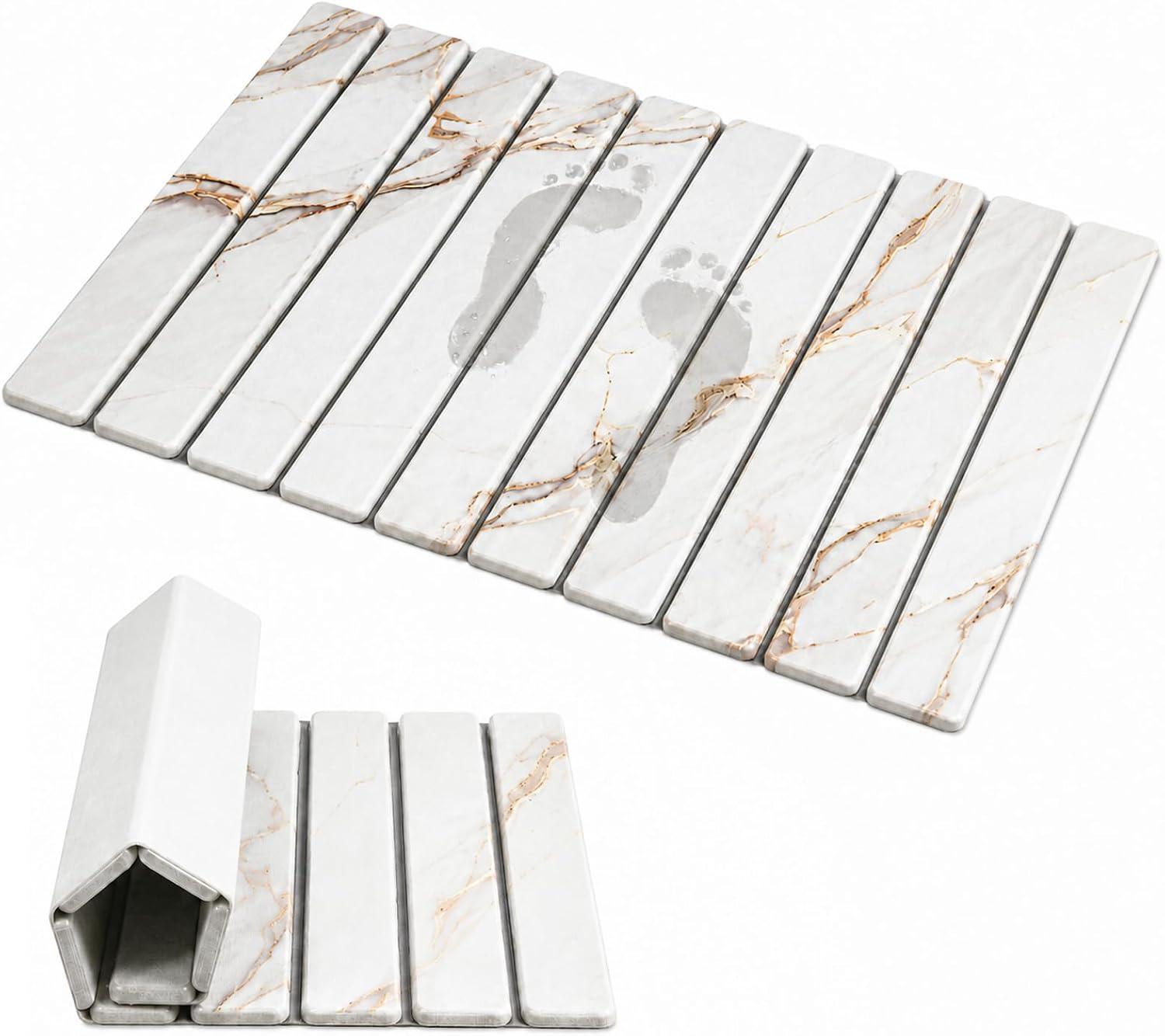 Tapete de Pedra Diatomita para Banheiro, 60cm x 39cm, Tapete Banheiro Absorvente, Secagem Rápida, Antiderrapante e Resistente a Mofol, Decoração para Piso Banheiro e Saída de Box (Marmorizado)