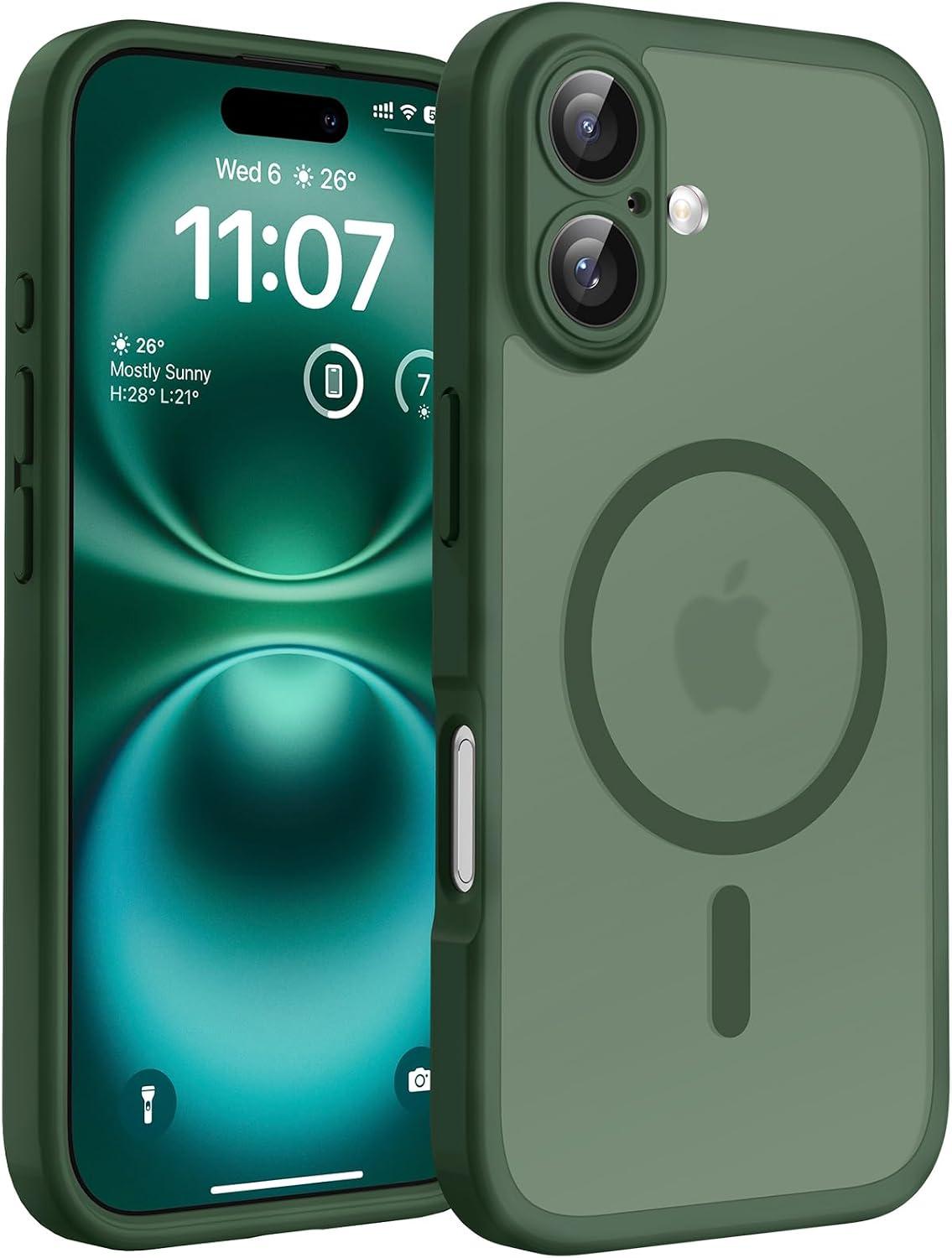 TOCOL Capa Capinha para iPhone 16 Case 6.1 Pol, Verde Alpine