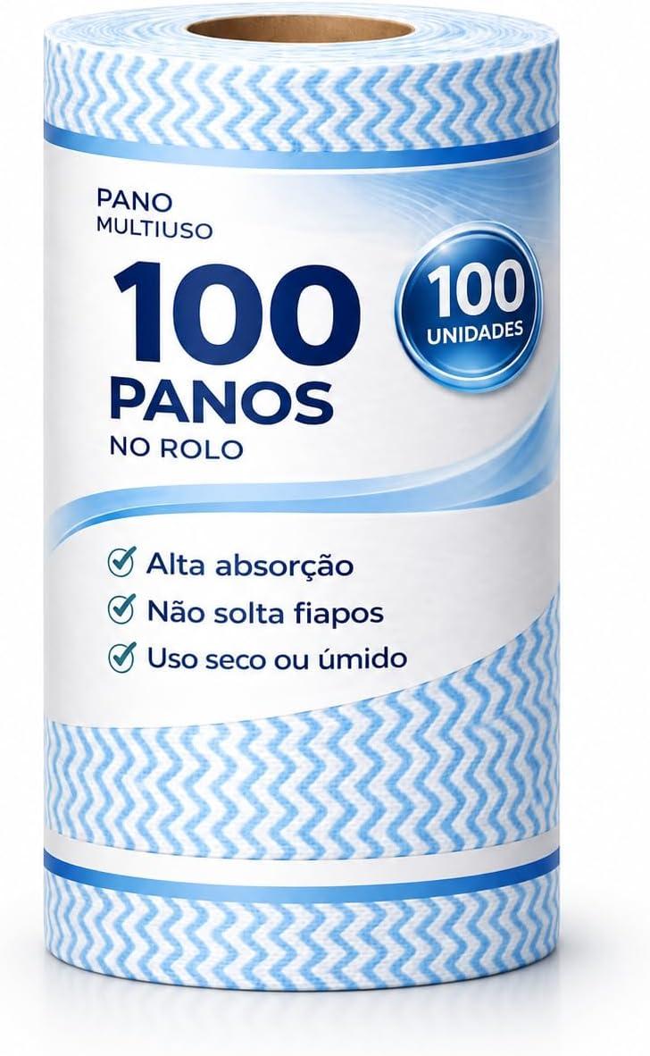 Rolo 100 Panos Multiuso Tipo Perfex Lavável Reutilizável Secagem Rápida 100 Panos 25x30cm para Cozinha Vidros Móveis Lavanderia (1 Rolo)