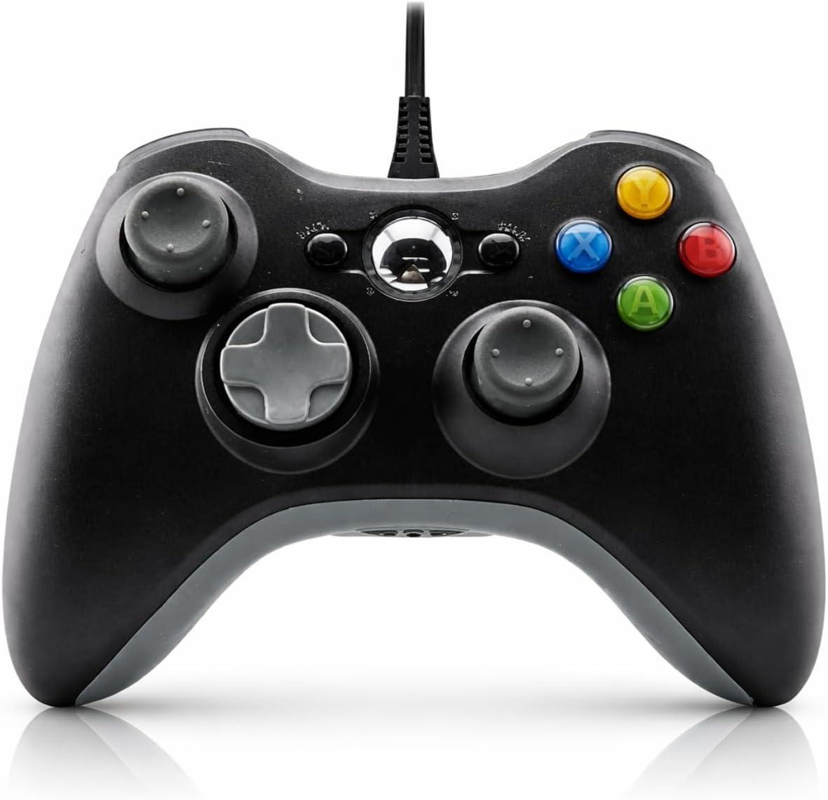 Controle Com Fio Compatível com Xbox 360 e PC, Gamepad USB para Windows e Notebook, Vibração Dupla, Plug and Play, Analógicos Responsivos – Preto