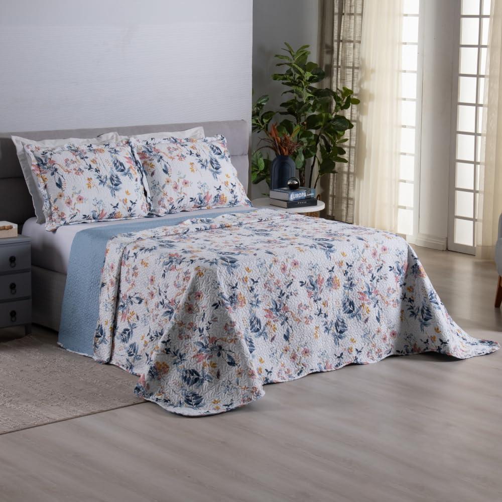 Casa Dona Kit Colcha Cobre Leito 3 Peças Dupla Face 150 fios, Casal, Versailles