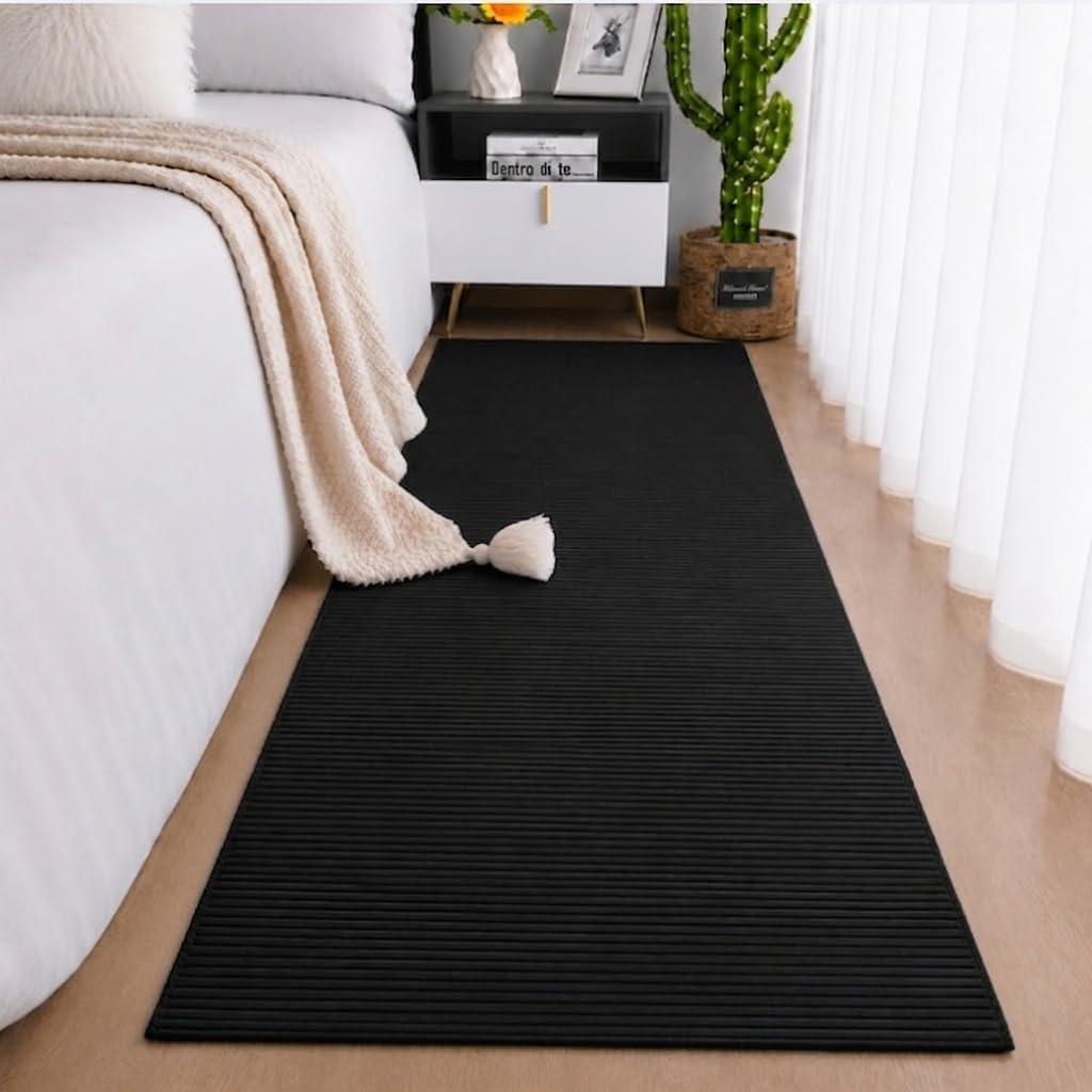 Tapete Passadeira Antiderrapante 2M x 65Cm Emborrachado Premium Corredor Cozinha Quarto Luxo (Preto)