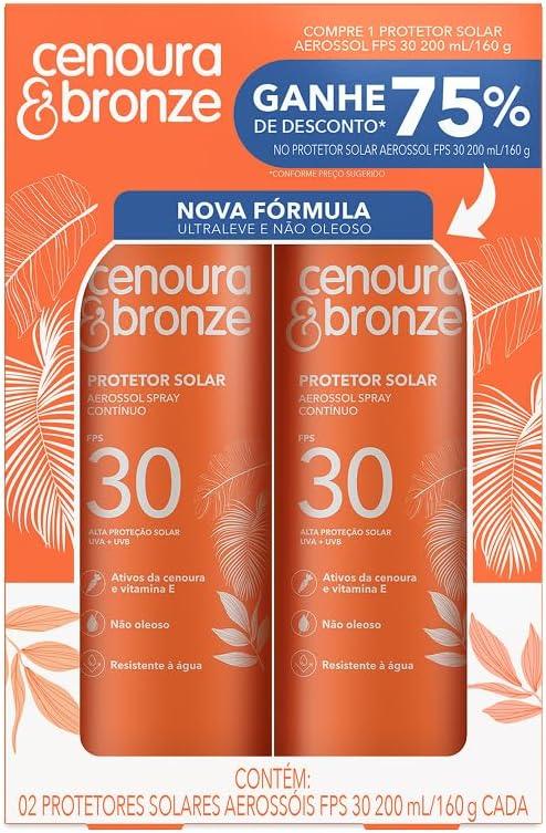 Kit Cenoura & Bronze Protetor Solar Aerossol Spray FPS30 200ml - 2 unidades