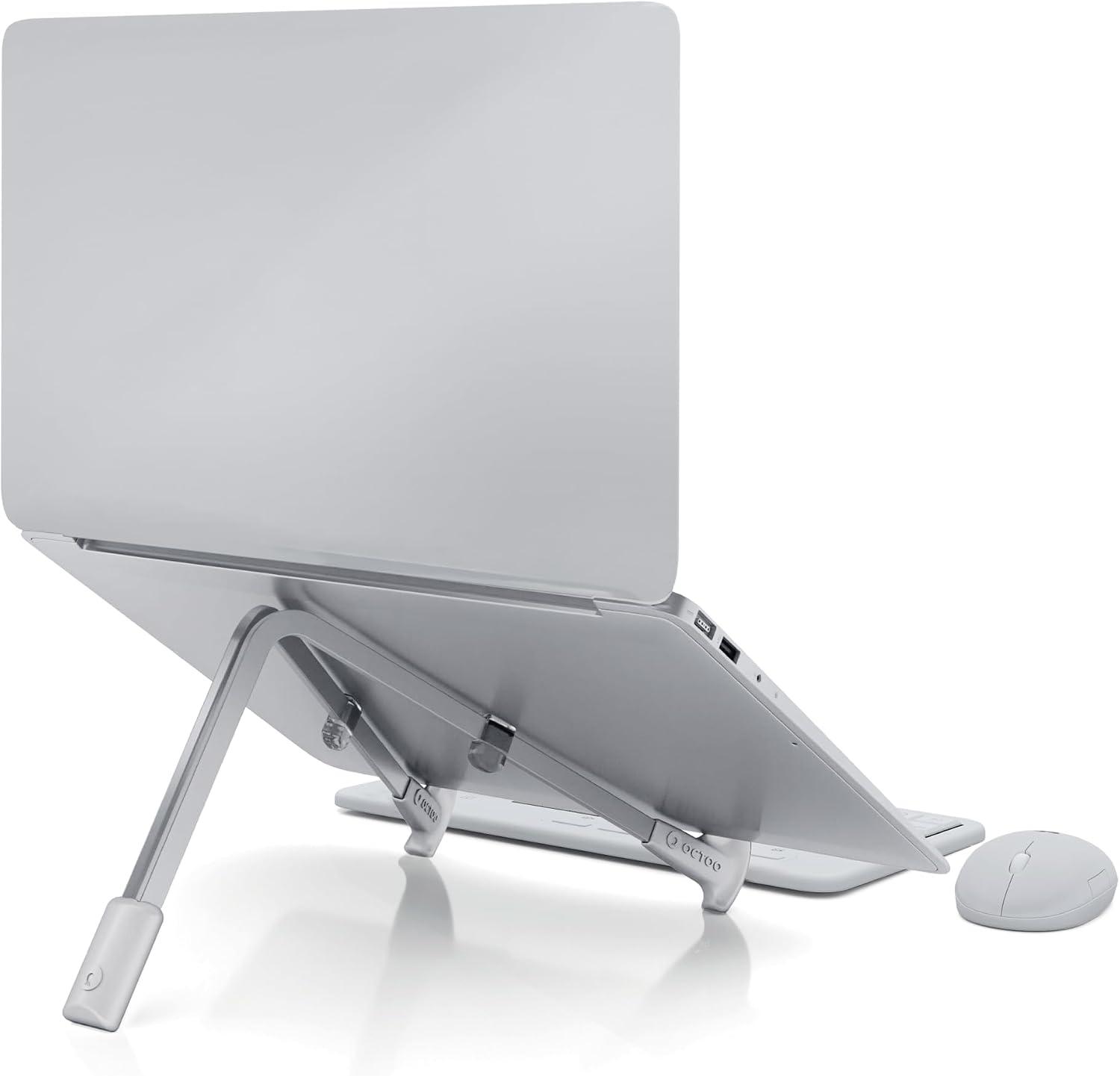 Suporte para Notebook OCTOO LiteStand Note, Dobrável, Portátil e Pronto para Usar, Compatível com Notebooks de até 15,6" - Ice Silver