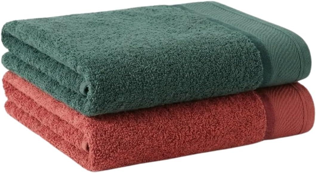 Kit 2 Toalha de Banhão Eleganz 100% Algodão 500g/m² Super Macia, Alta Absorção, Tamanho Grande 72x150cm (Verde - Terracota)