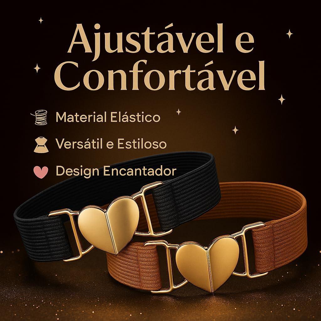 Kit 2 Cintos com Fivela Coração - Infantil Ajustável, Dourado, Elástico e Confortável