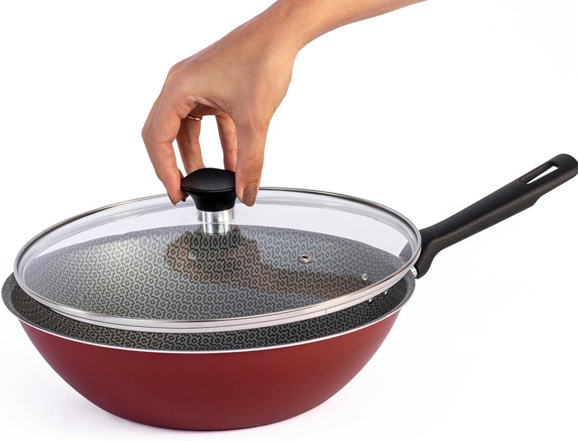 Frigideira Funda Antiaderente Wok Com Tampa- Tramontina (Vermelha, 28 Cm)